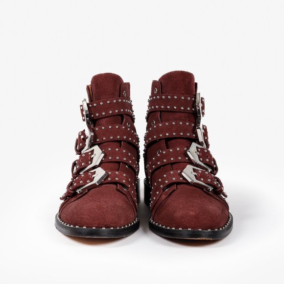 Givenchy Elegant Burgundy Suede Studded Boots - Picture 2 of 9